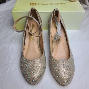 Rhinestone wedge with ankle strap shoe